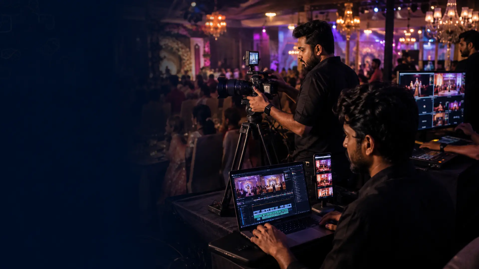 Live event team capturing and editing a long programme at the same time